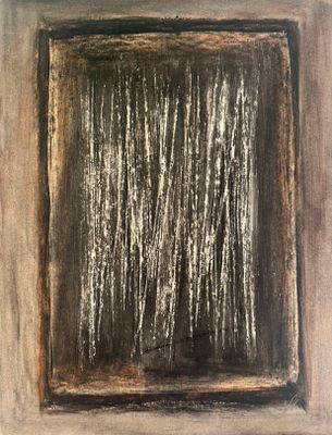 a painting of a window with a wooden frame and a window sill
