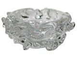 a clear glass bowl with a decorative design on it