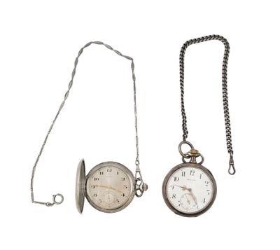 a silver pocket watch with a chain attached to it