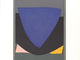 an image of a picture of a blue, yellow and black abstract painting