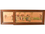 two framed pictures of people playing golf in a park
