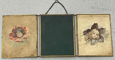 Petit miroir tryptique, (24x30cm ) longueur déplié 75 cm.