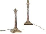 paire de chandeliers anciens en laiton sur base en marbre