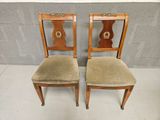 pair of antique dining chairs with velvet upholstered seats