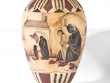 un vase sur lequel est représenté un homme et une femme