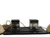 two telephones that are sitting on a table