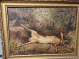 une photo d'un tableau représentant un chien allongé par terre