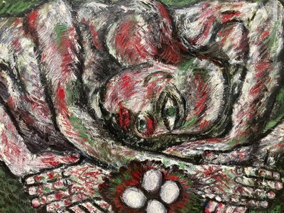 Ecole du XXe siècle Femme couvant un nid