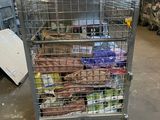 a metal cart with a lot of food in it
