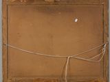 painting of a cat sitting on top of a wooden easel