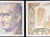 trois images différentes d'un homme avec un cheval sur un billet de banque
