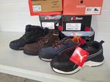several pairs of men ' s shoes are on a shelf in a store
