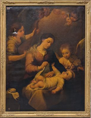 une image représentant un tableau où l'on voit une femme tenant un bébé dans une crèche
