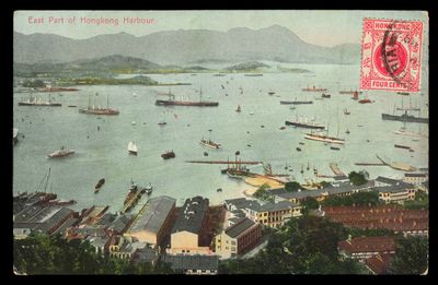 une vieille carte postale représentant un port rempli de nombreux bateaux