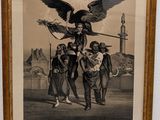 une vieille photo montrant un homme tenant un oiseau au-dessus d'un autre homme