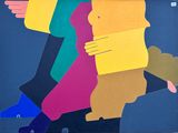 a painting of a group of people holding hands together