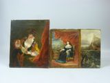 deux tableaux représentant des femmes dans un paysage et une femme assise sur une chaise