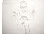 dessin représentant un jeune homme en chemise blanche et pantalon bleu