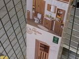 a cardboard box that has a picture of a bathroom on it