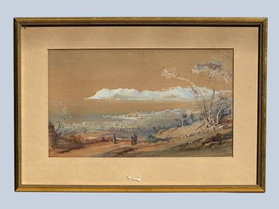 an image of a painting of people walking on a beach