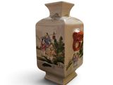 a small vase with a painting on it on a white surface