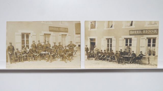 La Courtine : Lot de 2 cartes-photos prises devant l’Hôtel Besse....