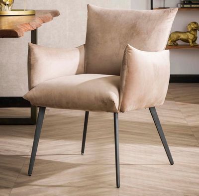 Fauteuil CODA en velours couleur champagne et pieds métal no…