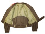 the back of a brown jacket with a zipper on it