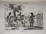 an old black and white drawing of a group of people