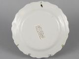 underside view of a white plate with writing on it