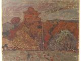 an image of a painting of a landscape with trees and rocks