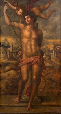 une image représentant un tableau où l'on voit un homme tenant un bébé dans ses bras