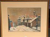 a picture of a painting of a snowy street