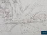 drawing of a man and a woman sitting on a bench next to each other