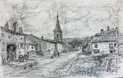 Roger MARAGE (1922-2012) Vue de village Encre sur papier sig…