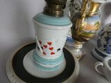a small table with a lamp on top of it