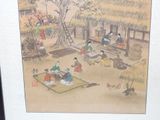 a picture of a painting of people in a village