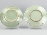 pair of chinese celade green plates with gold rims