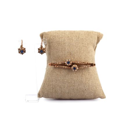 Ensemble bracelet et boucles d'oreilles en or rose 18 carats, serti de saphirs et de diamants