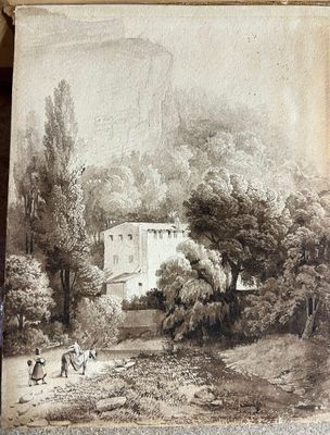 une image d'une peinture d'une maison dans les bois