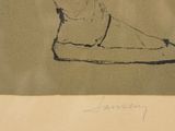 a drawing of a woman laying on a bed