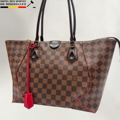louis vuitton damier canvas tote bag with red handles