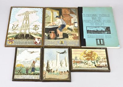 four books on the table with pictures on them
