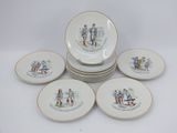six assiettes sur lesquelles figurent l'image d'un homme et d'une femme