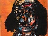 une peinture à l'huile représentant une femme portant un bandeau rayé