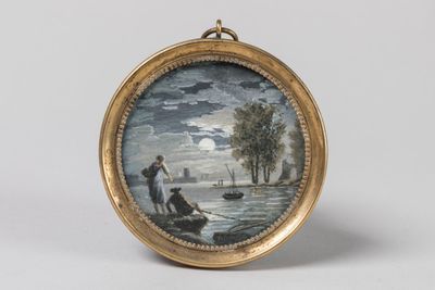 une image d'un tableau représentant un homme sur un bateau dans l'eau