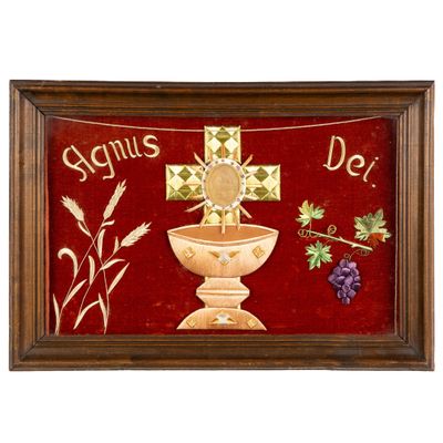 an image of a painting of a cross and a wine glass