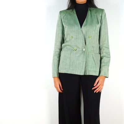 CHRISTIAN DIOR - BOUTIQUE : Veste blazer en lin vert, col ty…