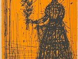 une image représentant le dessin d'une femme tenant un bouquet de fleurs