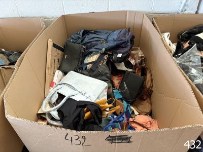 a cardboard box filled with clothes and other items